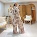 Oversized Printed Lounge Set – Flowy Drawstring Pants & Long-Sleeve Top With Botanical Motifs (M-Xxxl, Grey/Blue/Green/Red)_ecoleips.com