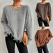 Women's Clothing Women's Autumn And Winter Solid Color Round Neck Design Hole Loose Large Size Knitted Sweater_ecoleips.com