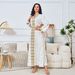Women's Clothing Middle Eastnew fashion women's Muslim home robe white bronzing elegant V neck dress_ecoleips.com