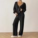 Women's Casual Solid Color Two-Piece Set Loose Cardigan Straight Pants Wide Leg Drawstring Outfit For Autumn Winter_ecoleips.com