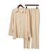 Women's 2 Piece Fashionable Office Suit Long Sleeved Lapel Shirt And Elastic Pants Set European And American Style_ecoleips.com
