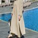 Women's Solid Color Long Suit Casual Fashionable round Neck Puff Sleeve Loose Fit Clothing with Gold Buckle Pocket_ecoleips.com