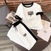 Women's Clothing Women's Trendy Black And White Color Block Letter Print Set Summer Fashion Personalized Clothing_ecoleips.com