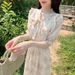 New European American Summer Sweet Ruffled Floral Chiffon Dress, Goddess-like Slimming, Pure And Desirable Floral,_ecoleips.com