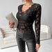 European And American Cross-border 2026 Elegant V-neck Fan-shaped Collar Single-layer Solid Color Lace Long-sleeve_ecoleips.com