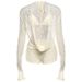 Women's Sexy Three Piece Set With Lace Hollow Out Long Sleeve Halter Neck Top And Slim Shorts For Autumn_ecoleips.com