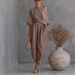 Women's Loose Fitting Wide Leg Casual Top And Lantern Pants Set Spring Cotton Linen Blend_ecoleips.com