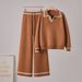 Women's Fashion Casual Suit Wide Leg Pants Knit Two Piece Set Long Sleeved Polo Collar Top Bottoms Matching Ensemble_ecoleips.com