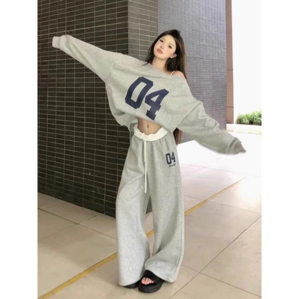 Spring And Autumn Leisure American Retro Hot Girl Oblique Shoulder Digital Design Long-Sleeved Sweater Women's Loose Tro_ecoleips.com