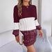 Casual Color Matching Twist Lantern Sleeve Sweater Skirt Women's Clothing_ecoleips.com