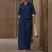 Women's Clothing Solid Color Casual Two Piece Set Spring Summer Collared Top Wide Leg Pants Fashionable_ecoleips.com