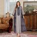 Elegant Sheer Embroidered Abaya Dress – Modest Muslim Gown With Delicate Netting & Embroidery – Dubai-Style Long Robe For Festivals (Blue, M-XXL)_ecoleips.com