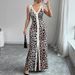 Women's Clothing Leopard Print Sleeveless V Neck Long Dress Slim Fit Sexy Fashionable Slit Hem Style Women's Dress_ecoleips.com