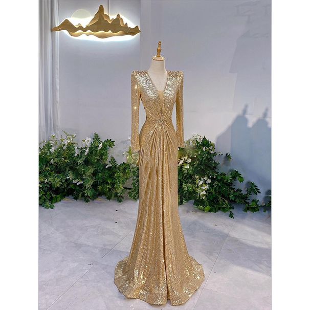 Women's Clothing Dignified And Elegant Celebrity Evening Vocal Art Exam Performance Dress Long Sleeved Toast Dress_ecoleips.com