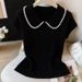 Women's French Style Knitted Top Soft Peter Pan Collar Hollow Design Short Sleeved Slimming Elegant Fashion Summer 2026_ecoleips.com