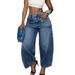 Women's High-Waisted Flare Pants, Retro American Style False Two-Piece Wide-Leg Jeans_ecoleips.com