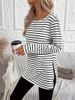 Stripe Print Crew Neck T-shirt Casual Long Sleeve Slit T-shirt Spring And Autumn Women's Wear_ecoleips.com