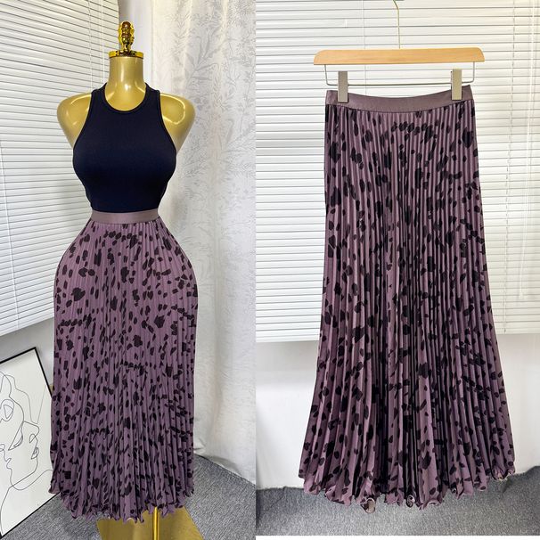 High-Waisted Flared Skirt – A-Line Pleated Midi Skirt With Elastic Waist (Leopard/Geometric/Floral Prints) | Versatile & Feminine_ecoleips.com