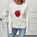 Women's Strawberry Jacquard Knit Sweater - Soft Acrylic Pullover With Loose Fit, Round Neck, Long Sleeves For Casual Comfort_ecoleips.com