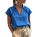 Women's Casual V-Neck Short Sleeve T-Shirt Regular Fit Pullover Top New Arrival_ecoleips.com