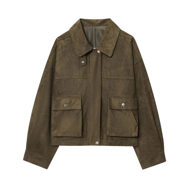 Women's Faux Leather Pilot Jacket – Stylish Autumn Bomber Coat, Slim Fit With Ribbed Cuffs, European & American Streetwear (Black, Sizes S-L)_ecoleips.com