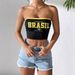 Spring/Summer Women's Spicy Style Short Bandeau Top American Print Casual Sleeveless Graphic Tee in Solid Color_ecoleips.com