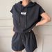 Women's Clothing Women's Casual Hoodie With Drawstring & High-Waist Shorts Set – Korean Style Letter Patch Loungewear (Light Grey/Beige/Black, S-XXL)_ecoleips.com