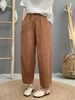 Suitable For All Seasons Pure Linen Casual 2025 Summer New Literary Elastic Waist Pocket Drawstring Balloon Pants For Women 2539_ecoleips.com