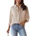 Women's Clothing Button Down Shirt Striped Classic Long Sleeved Collared Office Work Shirt Top_ecoleips.com
