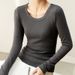 2025 Seleced Pure Coon U-Neck Women's Long Sleeved 2025 Auumn New Syle Loose And Slimming High-End T-Shir Op Base_ecoleips.com