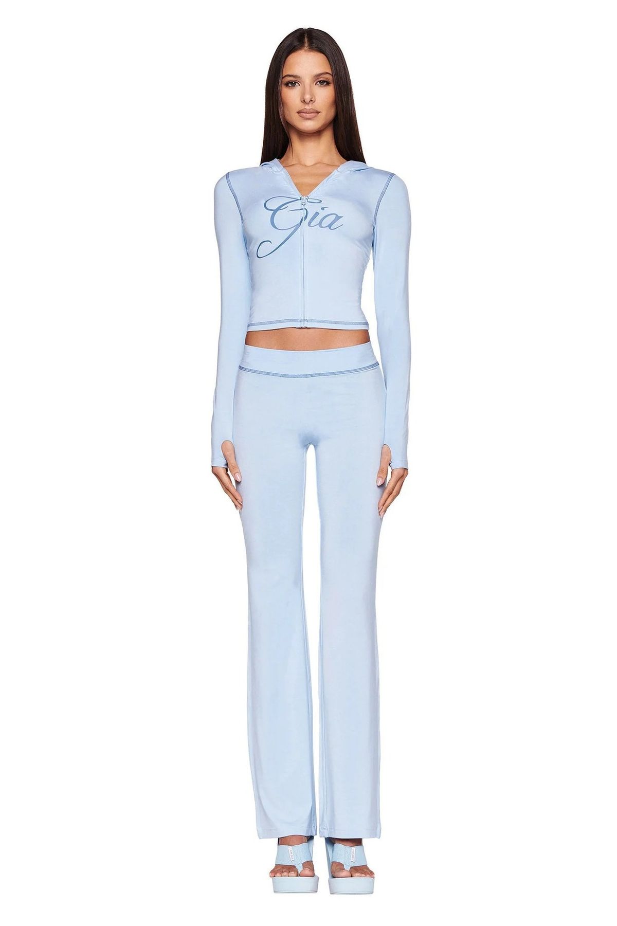IAMGIA Y2K Retro American Hot Girl Reverse Letter Print Two Piece Set Women's Low Waist Trousers Casual Fashion Full Length Polyester_ecoleips.com