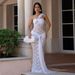 Fashion Women's Sexy Lace Off-Shoulder Ribbon Bodycon Dress Elegant Casual Maxi Dress for Women_ecoleips.com