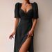 Women's Elegant French Deep V Side Slit Midi Dress – Summer Sophisticated Gown 2026_ecoleips.com