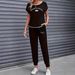 Women's Clothing Color Block Trim Casual Suit American Style Simple Loose Fit Short Sleeve Set Spring Summer Autumn_ecoleips.com