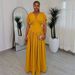 Women's Clothing V Sleeve Elastic Waist Slim Long Skirt New Style Solid Color Temperament Fashion High Waist Dress Female_ecoleips.com