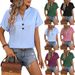 Women's V-Neck Button Down Short Sleeve T-Shirt - Soft Breathable Cotton Relaxed Fit Casual Top_ecoleips.com