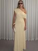 Blifanbo Irregular Diagonal Collar Pleated Sexy Maxi Dress For Women Sleeveless Solid Patchwork Robe Fashion Club Party Dress_ecoleips.com