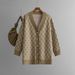 autumn And Winter New V-neck Cardigan Women's Casual Loose Diamond Grid Knit Sweater Jacket_ecoleips.com