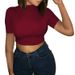 Women's Clothing Long Sleeved Short Sleeved T Shirts Tops Fashion Navel Exposed Short Solid Color Round Neck_ecoleips.com