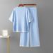 Women's Cross Border round Neck Two Piece Set Loose Split Short Sleeved Knit Top with High Waisted Slimming Wide Leg Pants_ecoleips.com