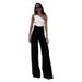Women's Clothing fashion solid color oblique collar slim fit top high waist wide leg pants suit_ecoleips.com