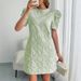 Women's Clothing Summer New Women's Puff Sleeve Textured Jacquard Round Neck Retro Style Dress_ecoleips.com