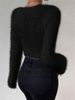 K New Solid Color V-neck Slim Fit Versatile Plush Short Women's Sweater. No Necklaces Or Other Accessories_ecoleips.com