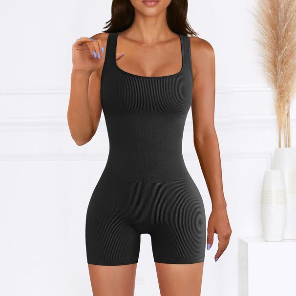 European And American Foreign Trade Women's Autumn Winter New Ribbed Square Neck Hip Lift Slim Sexy Jumpsuit_ecoleips.com