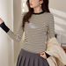 2025 #High Quality Products # Premium Contrasting Striped T-Shirt For Women With Long Sleeves, 2025 Autumn And Winter New_ecoleips.com