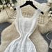 French Style White Sleeveless Knit Dress Elegant Sophisticated Slimming A-Line Skirt Hollowed out Waist Cinching New Summer Refreshing_ecoleips.com