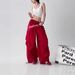 Spicy Girl Layered Tie Red Paratrooper Women Summer New Street Dance Loose Hip-Hop Wide-Leg Casual Long Pants_ecoleips.com