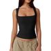 Aria Basics Aria Basics 2026 European And American Women's Clothing Short-sleeve Street Style Hot Girl Fashion Square Neck Basic Slim-fit_ecoleips.com