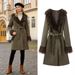 Women's Long Wool Blend Trench Coat With Detachable Faux Fur Collar – Elegant Belted Overcoat For Autumn & Winter_ecoleips.com