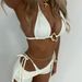 Women's Retro Solid Color Bikini Swimwear Set - Adjustable Ties, Comfortable Fit For Swimming & Beach_ecoleips.com